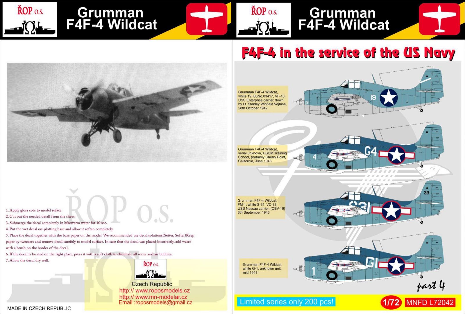 1:72 Grumman F4F-4 Wildcat - F4F-4 in the service of the US Navy